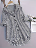 ZllKl Stripe Print Polo Collar Button Shirt, Casual Long Sleeve Shirt For Spring & Fall, Women's Clothing