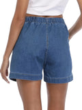 ZllKl  Women's Stylish Denim Shorts, Casual Sporty Style, Elastic Waist, Comfort Fit, With Pockets, Versatile Summer Wear