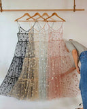 Spaghetti Straps Tulle Dresses Long Maxi Women  Dresses Fashion Bling Bling See Through V-neck Party Dresses 2019