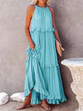 Zllk  European and American  Summer New Holiday Ruffled Long Dress  Wide Hem Flowy Beach Dress for Women