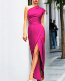 Zllk  New European and American Hot Women's One Shoulder High Waist Front Slit Temperament Dress  Hot Sale Dress