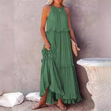 Zllk  European and American  Summer New Holiday Ruffled Long Dress  Wide Hem Flowy Beach Dress for Women