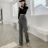 ZllKl  Suit Pants Women Straight Loose High Waist Slimming  Spring and Summer New Casual Mop Pants Drooping Wide-Leg Pants