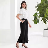ZllKl  Popular Cross-Border  Temu European and American Summer Loose Casual Fashion Ruffled Bell-Bottoms Ankle-Length Pants Women