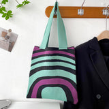 ZllKl  Cross-Border Knitted Shoulder Hand Holding Tote Simple Striped Student Shopping Canvas Bag Large Capacity Women's Bag