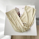 ZllKl  Summer Thin Loose Simple Style Ice Silk Wide-Leg Pants Women's High Waist Sunscreen Drape Casual Sports Trousers Set