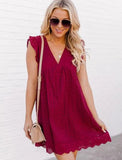 ZllKl  Wish    Summer New European and American Style Lace Stitching Hollow out V-neck Dress Female in Stock