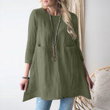 Zllk  Wish Independent Station Europe and America Cross Border New Loose round Neck 3/4 Sleeves Cotton and Linen Women's Clothing Dress