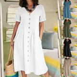 ZllKl  Spring and Summer  Cross Border  Independent Station EBay New Solid Color Loose High Waist Cotton and Linen Dress