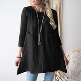 Zllk  Wish Independent Station Europe and America Cross Border New Loose round Neck 3/4 Sleeves Cotton and Linen Women's Clothing Dress
