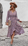 Zllk  In Stock!  European and American Foreign Trade Women's Long Sleeve Wrap Dress Flower Printed V-neck Autumn and Winter Dress