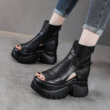 ZllKl  First Layer Cowhide Platform Increased Sandal Boots Leather High Heel Peep Toe Hollow Booties Summer Roman Women's Sandals