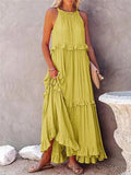 Zllk  European and American  Summer New Holiday Ruffled Long Dress  Wide Hem Flowy Beach Dress for Women