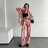 zllkl  European and American Women's Clothing Summer Wear a Set of Striped Shirt Outfit Women's Fashion Casual High Waist Trousers Two-Piece Set