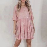 Zllk  Europe and America Cross Border Foreign Trade New Top-Selling Product Fashion Sequined round Neck Loose Waist Short Sleeves and Skirt Dress Banquet Dress