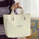 ZllKl  Canvas Solid Color Handbag Japanese Bento Mummy Office Worker Simple Contrast Color Fashion Carrying Bag Lunch Box