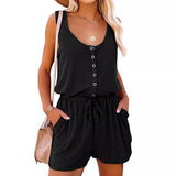 ZllKl  European and American Women's Clothing  Summer Cross-Border New Arrival Sleeveless Jumpsuit Waist-Controlled Lace-up Casual Loose-Fitting Wide-Leg Short Jumpsuit