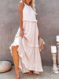 Zllk  European and American  Summer New Holiday Ruffled Long Dress  Wide Hem Flowy Beach Dress for Women