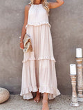 Zllk  European and American  Summer New Holiday Ruffled Long Dress  Wide Hem Flowy Beach Dress for Women