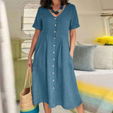 ZllKl  Spring and Summer  Cross Border  Independent Station EBay New Solid Color Loose High Waist Cotton and Linen Dress