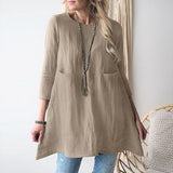 Zllk  Wish Independent Station Europe and America Cross Border New Loose round Neck 3/4 Sleeves Cotton and Linen Women's Clothing Dress