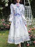 ZllKl  Style Vintage Court Style  Spring New Neckline Lace-up Flower Design Long Sleeve Flower Print Dress