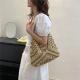 ZllKl  Factory Wholesale Generation Creative Hollow Straw Woven Bag Fashion All-Match Splicing Ethnic Style Beach Handbag