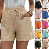 ZllKl  Cross Border Wish Summer Women's New Loose Linen Leisure Shorts Pocket Solid Color plus Size High Waist Wide Leg Pants