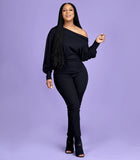 LW BASICS Plus Size One Shoulder Asymmetrical Jumpsuits Women Spring Solid Color Long Sleeve Casual One Pieces Suits