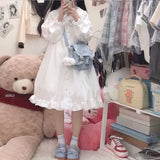 Women's Summer Spring Dress White Black Long Sleeves Lolita Dresses Ruffles Peter Pan Collar Preppy Style Princess Fairy Cute