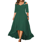 L-5XL Summer Fashion Elegant Long Dress Plus Size Women Clothing Solid Halter Short Sleeve Irregular Casual Dress Dropshipping