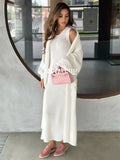 Casual Solid Knitted Sweater Long Dress Set Women Long Sleeve Loose Long Cardigan Coat&Sleeveless Mid length Dress Two Piece Set