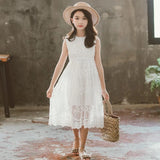 White Lace Dresses for Girls 2024 New Summer Beach Dress Embroidery Children Wedding Holiday Party Kids Clothes Casual Dresses