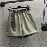 Plus Size Y2K PU Shorts For Women Loose Casual Elastic Waist Leather Mini Shorts Pant Female Large 3XL 4XL Clothing Free Ship