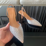 2024 Fashion Summer Women High Heels Pearl Decoration Slingback Woman Pumps Pointed Toe High Heels Sandals Elegant Woman Shoes