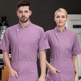 Short Sleeve Chef Coat for Men Women Restaurant Hotel Cook Jacket Waiter Uniform Top