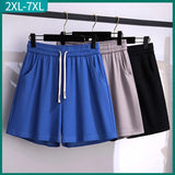 New  Ladies Summer Plus Size Sports Shorts For Women Large Loose Blue Wide Leg Thin Running Shorts 3XL 4XL 5XL 6XL 7XL