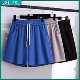 New Ladies Summer Plus Size Sports Shorts For Women Large Loose Blue Wide Leg Thin Running Shorts 3XL 4XL 5XL 6XL 7XL
