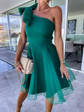 Sexy Women One Shoulder Sleeveless Mini Dress Elegant Backless Zipper Solid Party Dress Summer Ladies Mesh Patchwork Sweet Dress