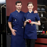 Free Logo Chef Waiter Uniform Short Sleeve Kitchen Restaurant Cook Chef Jaket Wear Shirt Breathable Barber Sushi Costumes coat