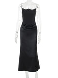 Elegant Strapless  Sexy Dress Women Black Fashion Off-shoulder Sleeveless Backless Club Party Long Dress XY23566DG