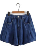 Plus Size Women's Shorts Wide-Leg With Folds In Summer Thin Denim Shorts The Non-Stretch Jeans For Busty Lady To Wear In Summer