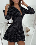 Women Slim Dresses Sexy Turn-down Collar Lace Button Long Sleeves Mini Dress Casual Spring Summer Fashion Ladies Sheer Dress