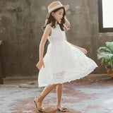 White Lace Dresses for Girls 2024 New Summer Beach Dress Embroidery Children Wedding Holiday Party Kids Clothes Casual Dresses