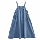 Spring Summer Women Denim Suspender Long Skirt Loose Casual Punk Vintage Style Cargo Female Popular Large Swing Dress Z691