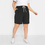 Plus Size Elastic Drawstring Waist Summer Casual Shorts Women Pocket Side Loose Lightweight Sports Shorts Large Size 5XL 6XL 7XL