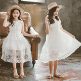 White Lace Dresses for Girls 2024 New Summer Beach Dress Embroidery Children Wedding Holiday Party Kids Clothes Casual Dresses