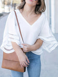 Plus Size New Women  Summer Loose V Neck Tops Ladies Mesh Stitching 3/4 Sleeve Casual Holiday Blouse Shirt Female Blusas