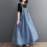 Spring Summer Women Denim Suspender Long Skirt Loose Casual Punk Vintage Style Cargo Female Popular Large Swing Dress Z691