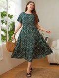 Fashion Big Size Women's Clothing Dress Summer O-Neck Floral Print Midi Dresses Urban Elegant Casual Ladies Plus Size Long Dress